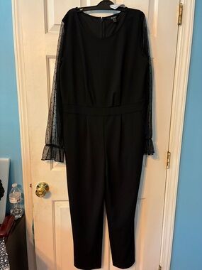 Du Jour Black Jumpsuit with Sheer Dot Sleeves